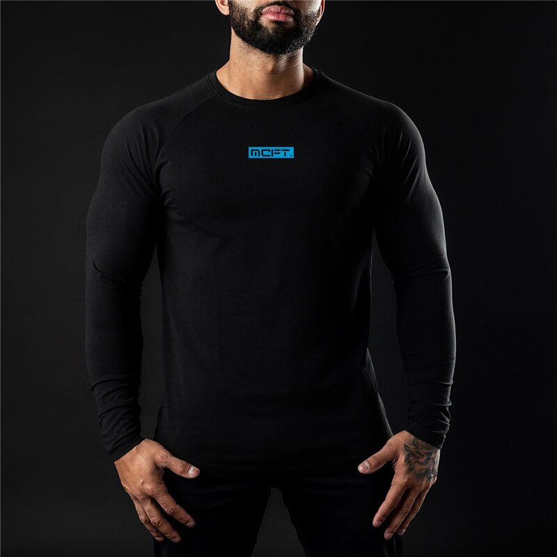 Brand Men's Breathable Sports Autumn and Winter Fitness Gym Casual Fashion Long Sleeve Bodybuilding Trend Slim O-Neck T Shirt