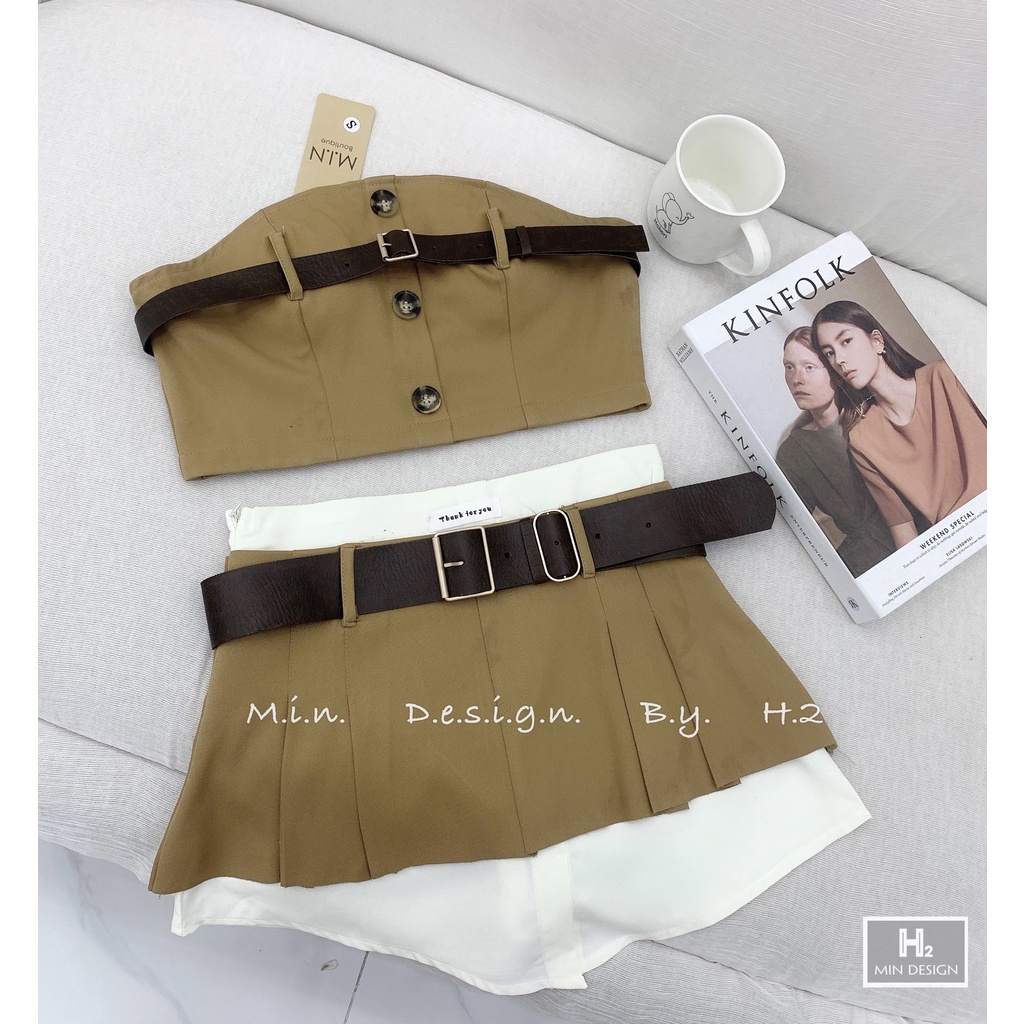 Set bộ nữ áo cúp ngực croptop mix váy lót  quần kèm đai nịt mang đi chơi dạo phố sang chảnhI Trần Hân Shop 4012351