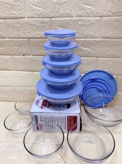 Set 5 bát thủy tinh có nắp đậy