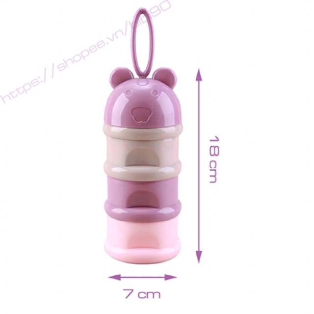 Hộp chia sữa và đồ ăn 3 tầng có quai xách hình gấu dễ thương cho bé