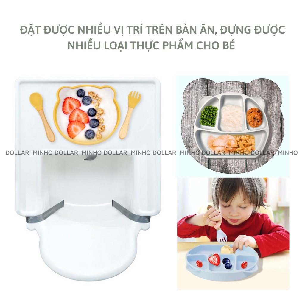 Khay ăn dặm silicon mini hình gấu có đế hít chống trượt chất liệu siêu bền đẹp cho bé