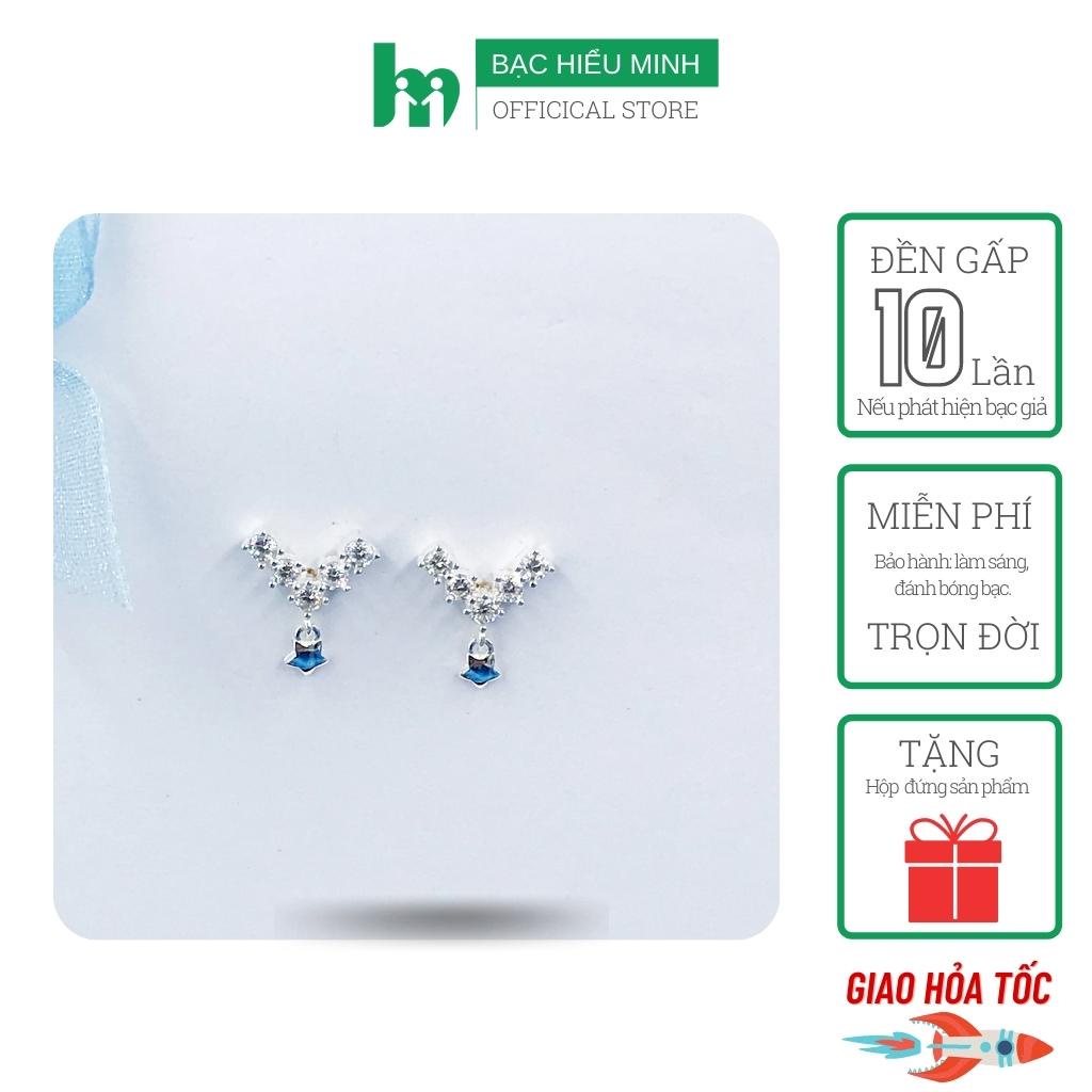 Bông Tai Bạc 925 Chữ V Đính Đá Cao Cấp Trang Nhã Tinh Tế BẠC HIỂU MINH HT348