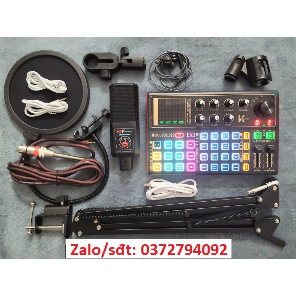 Combo bộ Sound card K300 mic thu âm AQTA ALC 280 chân đế màng lọc và tai nghe