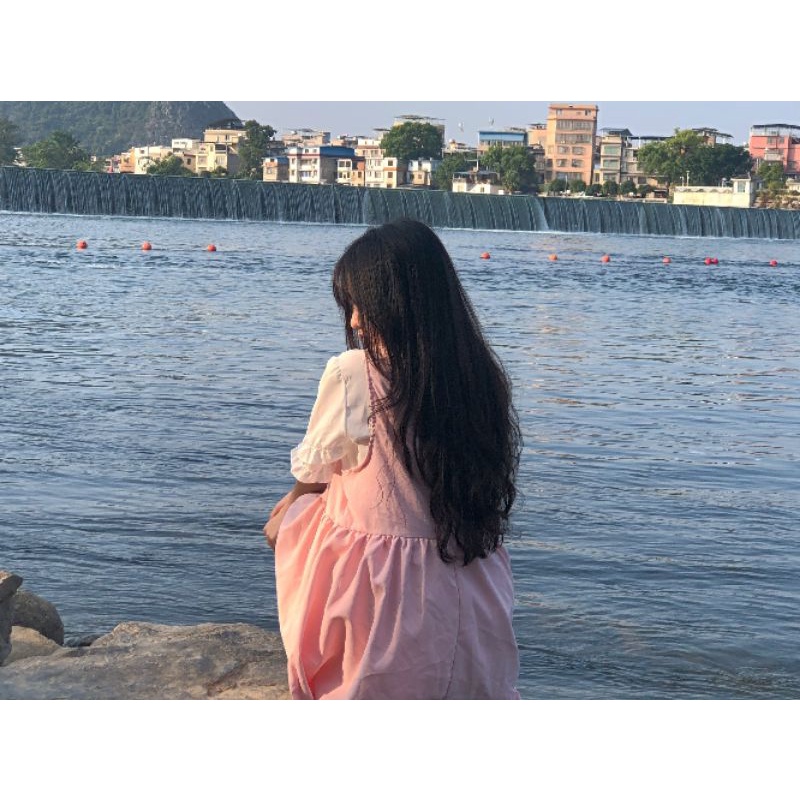 Đầm lưng cao kèm áo sơ mi cánh hoa 100% ảnh thật