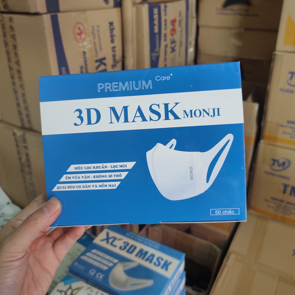 2 Hộp 100 Chiếc Khẩu Trang 3D MONJI, Khẩu Trang 3 Lớp Kháng Khuẩn Chính Hãng Công Ty - Có Khả Năng Chống Nước
