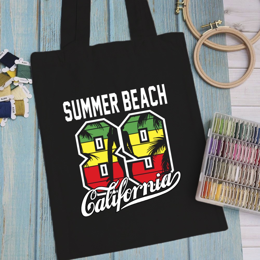 Túi vải, túi Tote (màu đen) SUMMER - Mẫu 1 vải canvas dày đẹp cho nữ có khóa miệng đi học đi chơi.