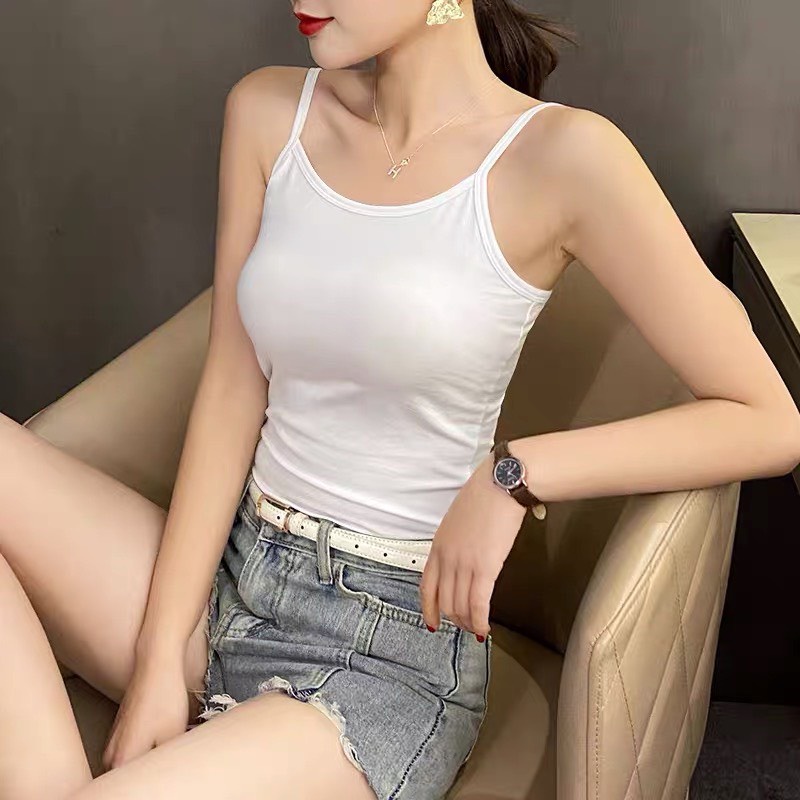 Áo hai dây nữ kiểu dáng ôm body, Áo hai dây sát nách màu trơn chất liệu cotton bozip mềm mại thoáng mát mã A2022