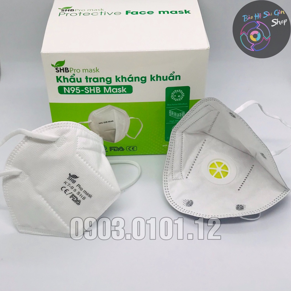 Khẩu trang n95 có van thở SHB Pro Mask, Kn95 chính hãng 5 lớp kháng khuẩn đạt chuẩn FFP2 (hộp 10 cái)