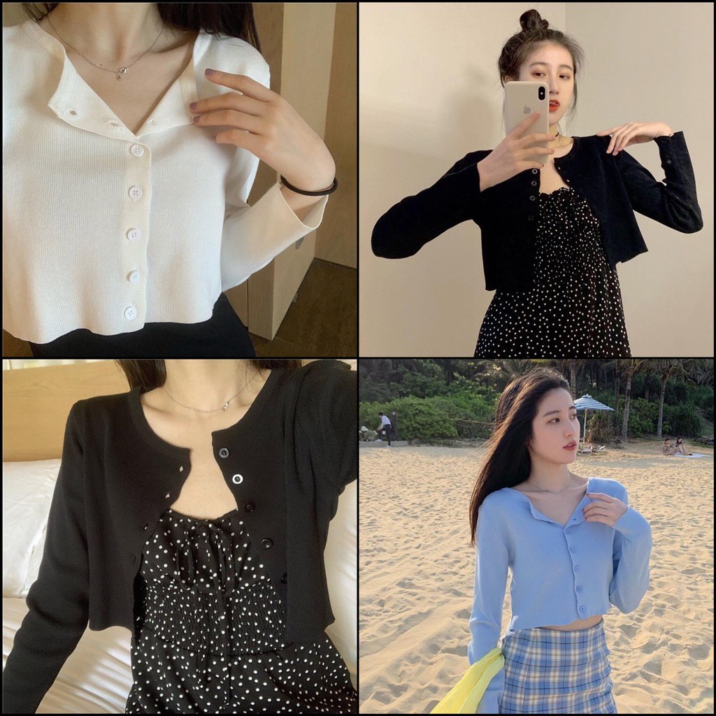 Croptop Tay Dài Nút YAYSHOP chất thun gân mềm mịn tôn dáng kèm hình thật)