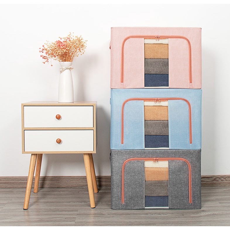 Hộp đựng quần áo túi đựng quần áo khung thép 74L lit có thể gấp gọn xếp chồng