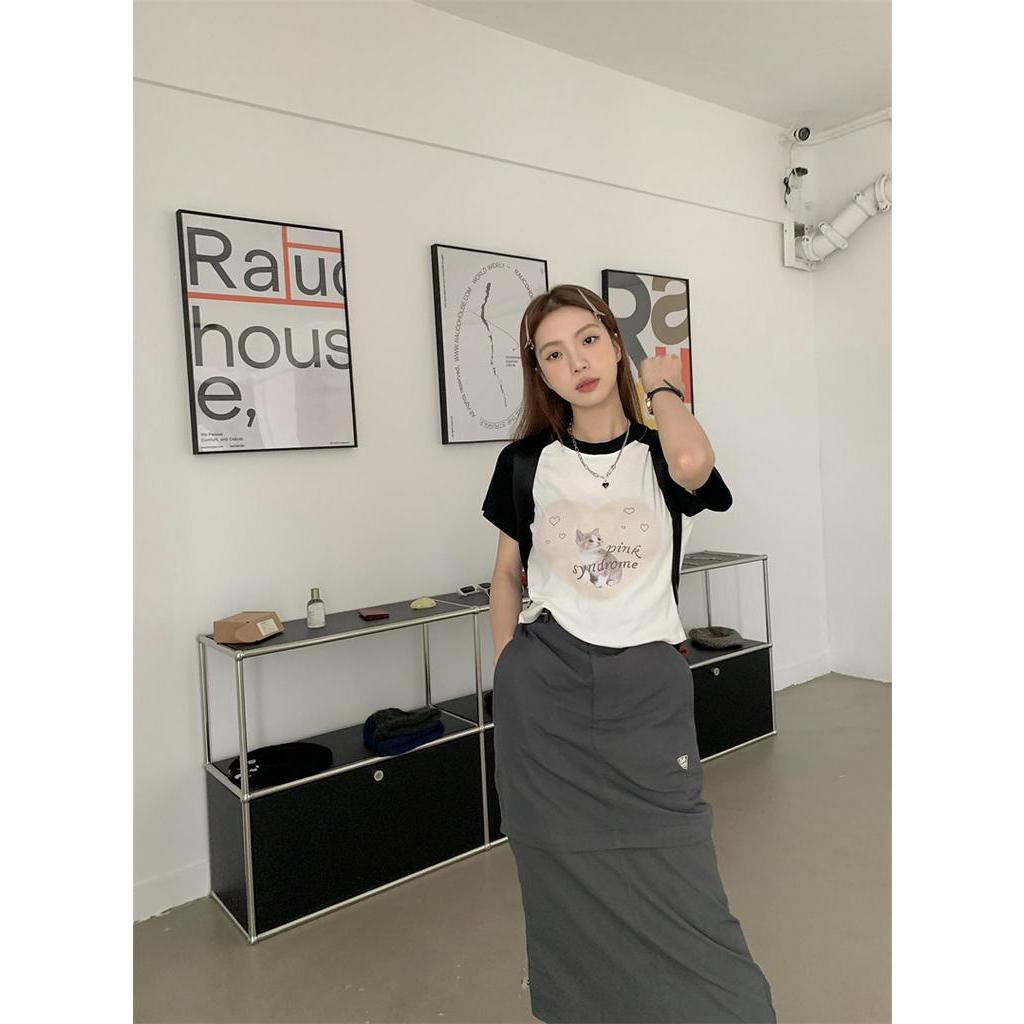 Áo Thun Tay Ngắn In Hình Mèo Màu Sắc Thời Trang Mùa Hè Xinh Xắn Cho Nữ