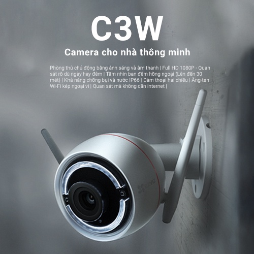 Camera EZVIZ C3W 720P/1080P WI-FI, IP66 Ngoài Trời, Quan Sát Ban Đêm 30m, Báo Động Với Đèn Báo và Còi Hú Hàng Chính Hãng