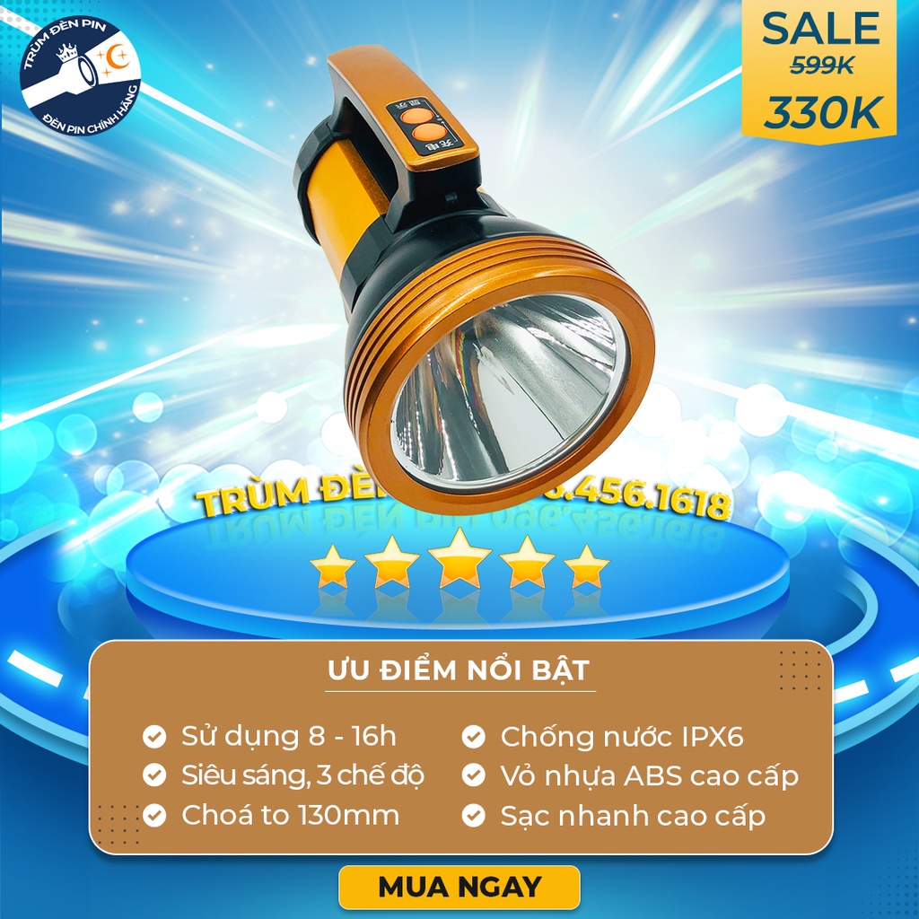 Đèn pin cầm tay siêu sáng 200W YUXING F3 LED chính hãng cao cấp chống nước chuyên dụng đi dã ngoại và phượt