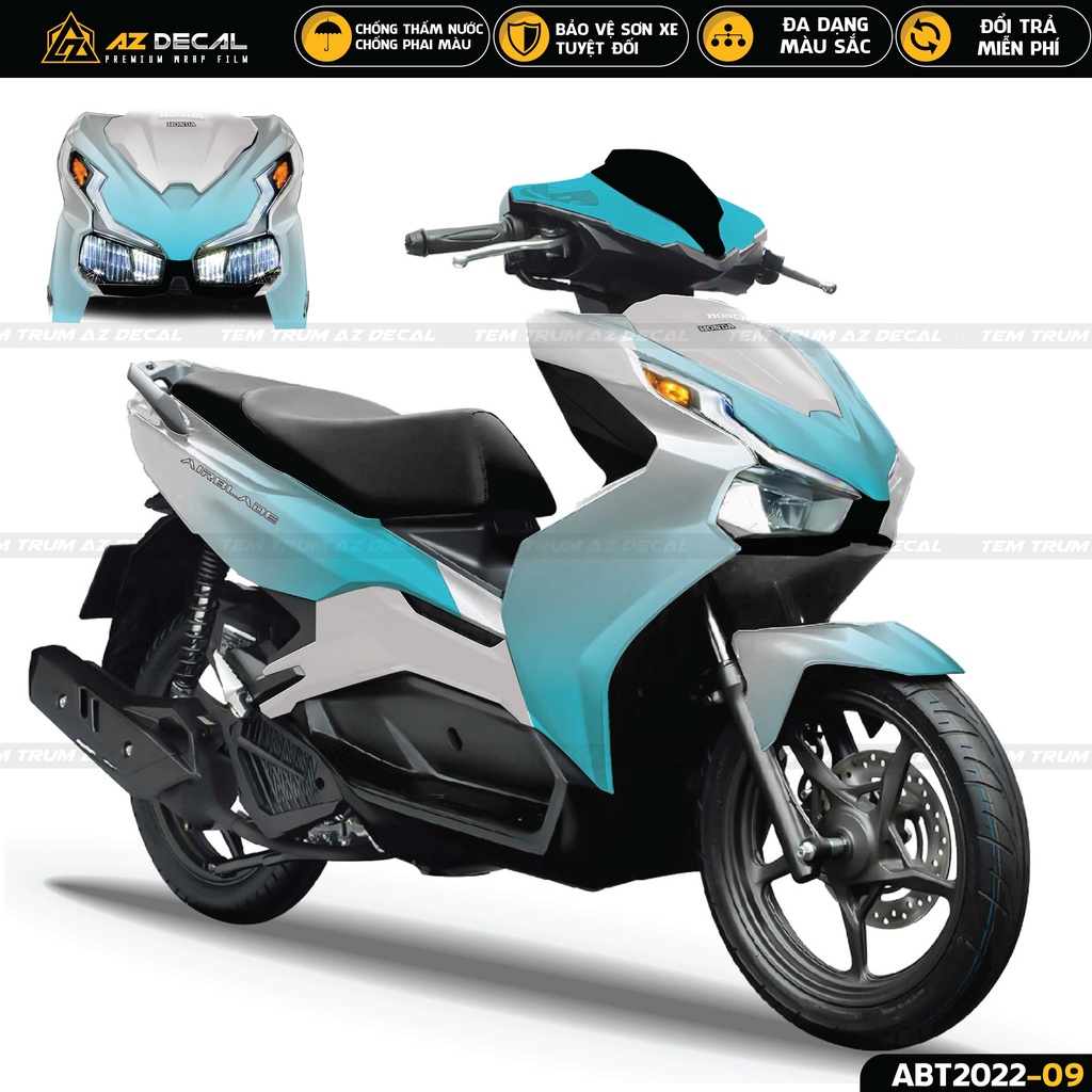 Tem Trùm Xe Airblade Chuyển Màu | ABT2022-09 | Decal Dán Xe AB 2020 - 2022 Màu Đỏ Đen, Xanh Trắng, Vàng Đen, Hồng Trắng