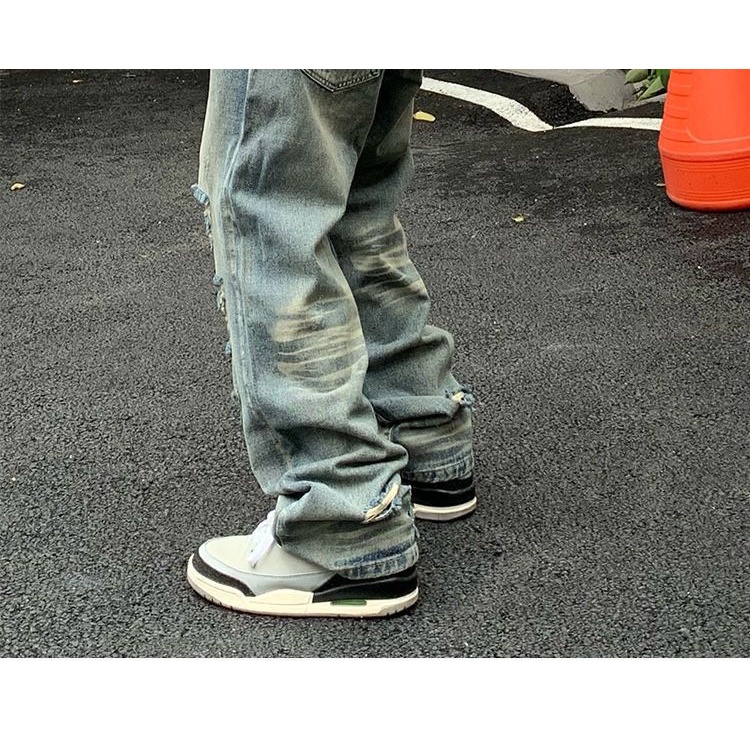 Quần Jeans Dài Phối Vết Rách Thời Trang Cá Tính Cho Nữ