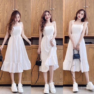 Đầm đũi cột nơ trắng tinh khôi, đầm cột nơ nữ tiểu thư bánh bèo