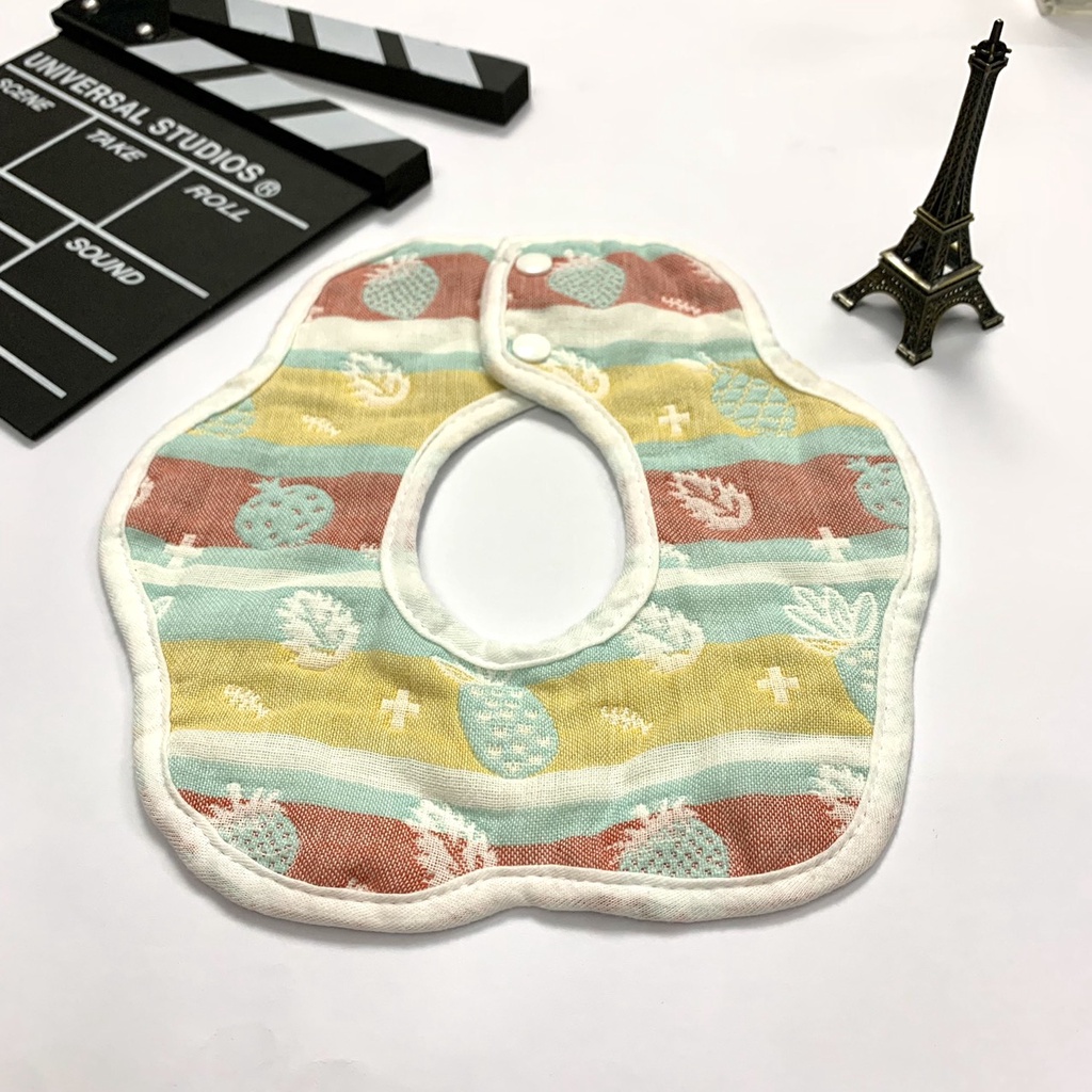 Yếm ăn dặm cho bé, Yếm hoa tròn Xô 6 lớp cho bé Mẫu mới