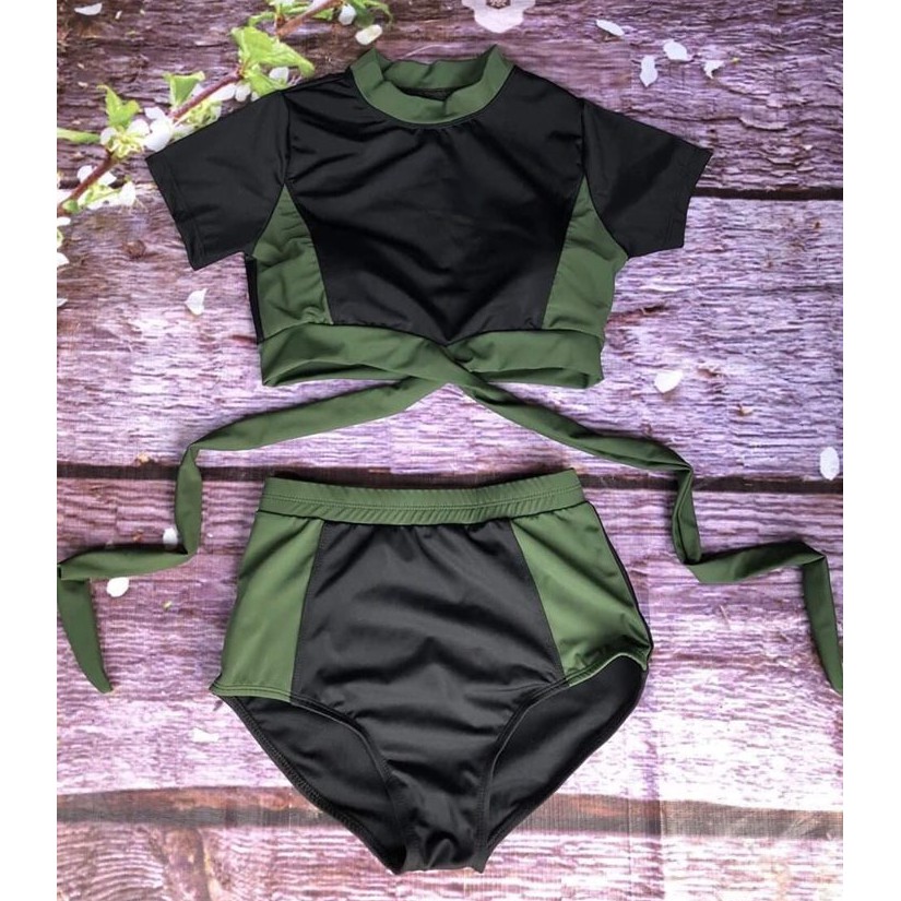 Bikini Đồ bơi 2 mảnh quần cạp cao cột dây, áo tắm biển cộc tay mã BVXC0950 SAVVY summer swimsuit