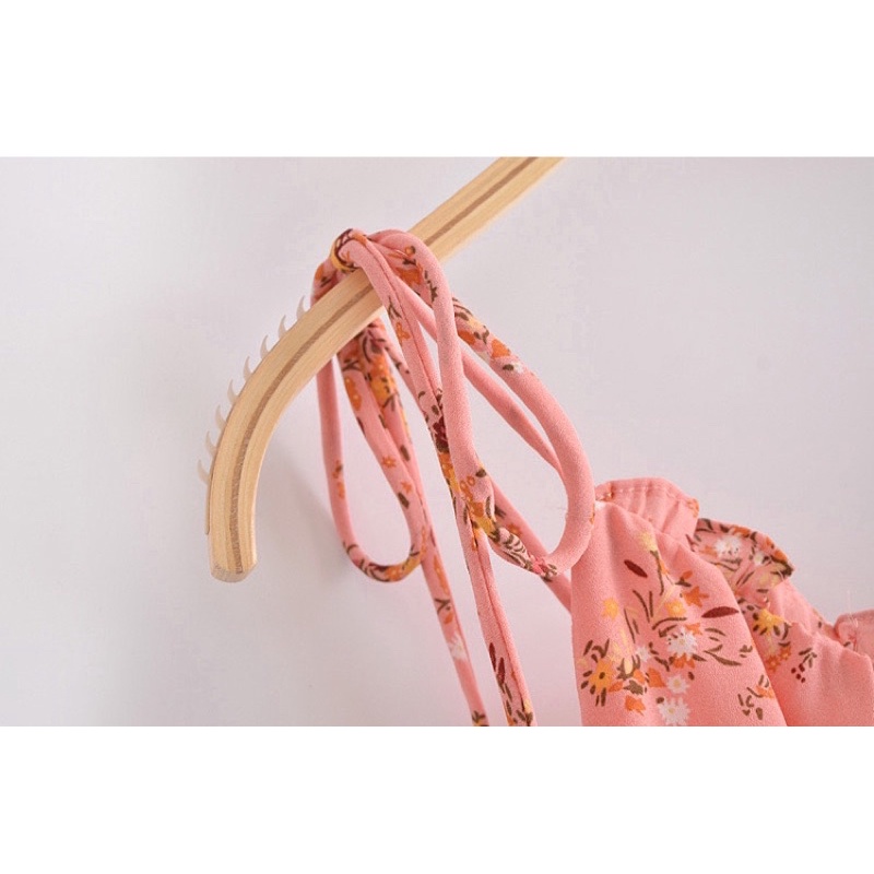 Váy đầm mini hoa nhí màu hồng hai dây