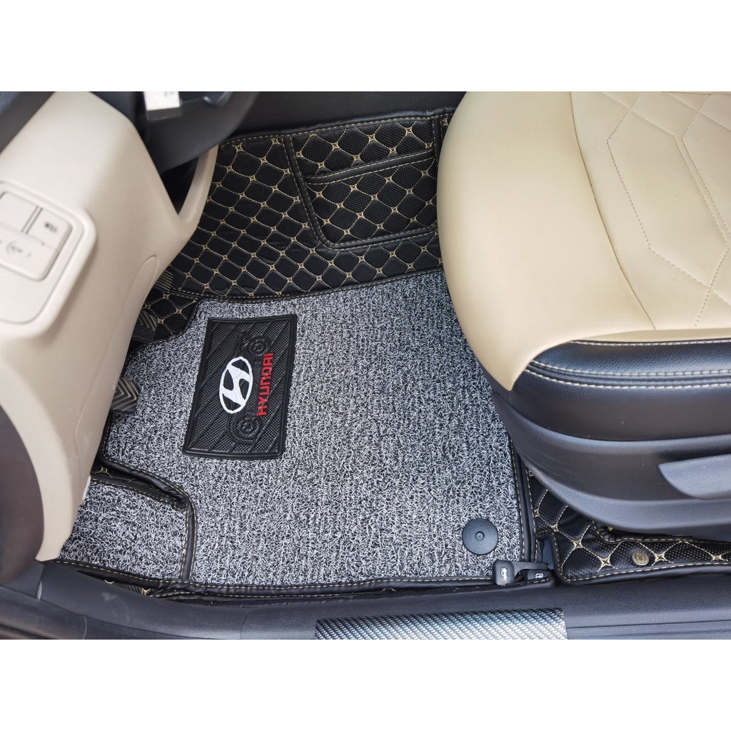 Thảm lót sàn ô tô 6D da cacbon kim cương cho xe Hyundai Creta 2022 chống nước, không mùi, phủ kín 90% sàn xe