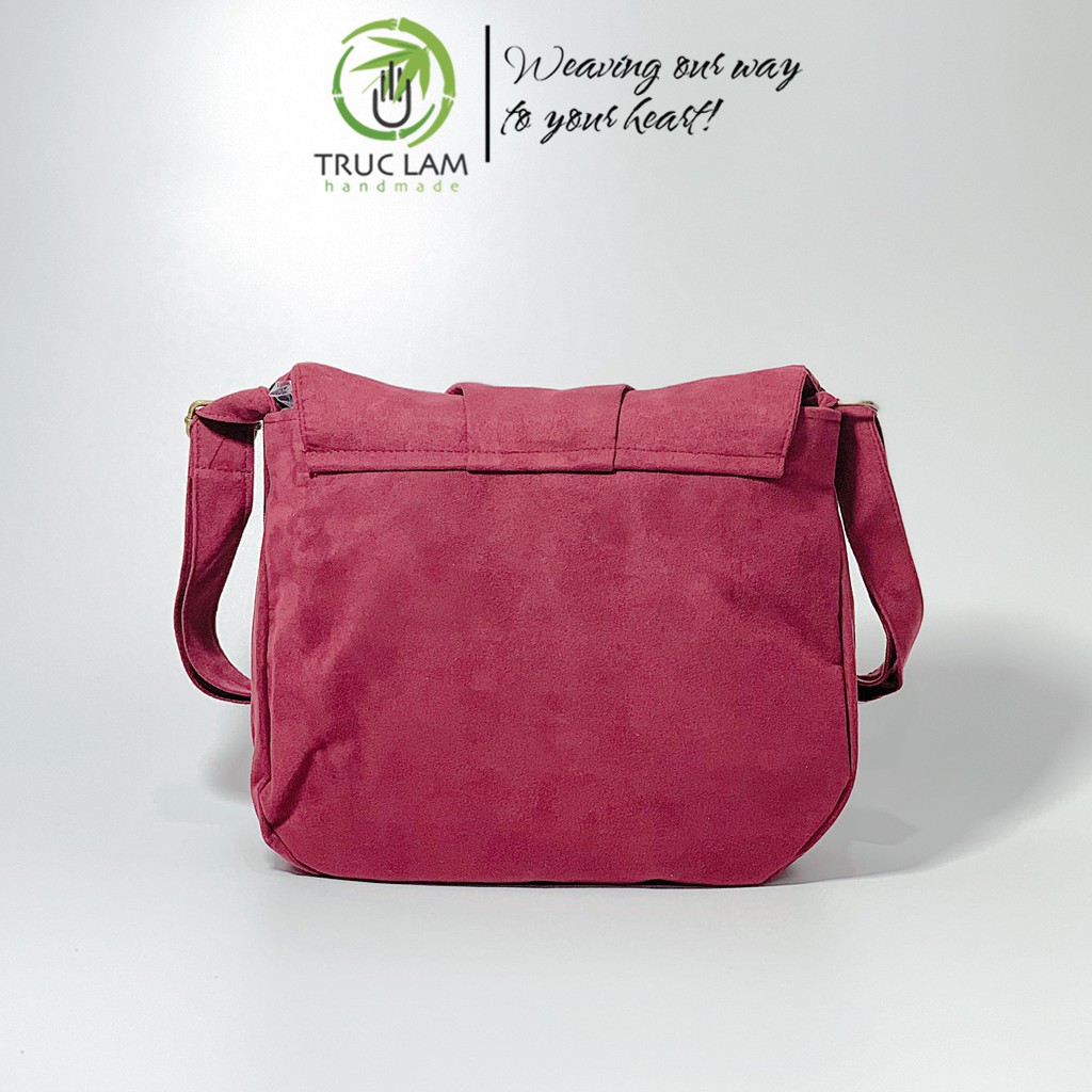 Túi Đeo Chéo Thời Trang Nữ Vải Da Lộn Thêu Tay Họa Tiết Cành Hoa (B) - Trúc Lâm Handmade