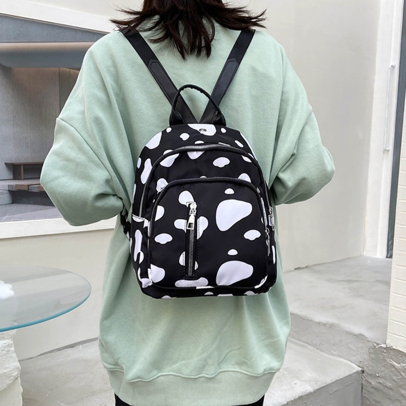 Ba Lô Nylon Nhỏ In Họa Tiết Bò Sữa Cho Tuổi Teen