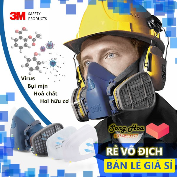 Trọn bộ mặt nạ phòng độc 3M 7502 [mua tối thiểu 20 sp]