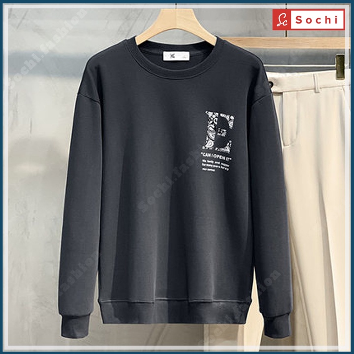 Áo thu đông Hàn Quốc, áo nam tay dài unisex nỉ mềm mịn bó sát in Chữ E mã SW.609