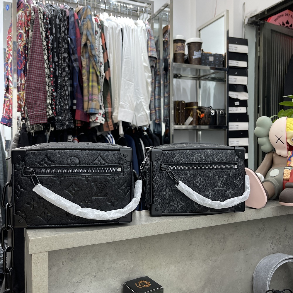 Túi đeo chéo L V hộp cốp dây xích hoa đen fullbox