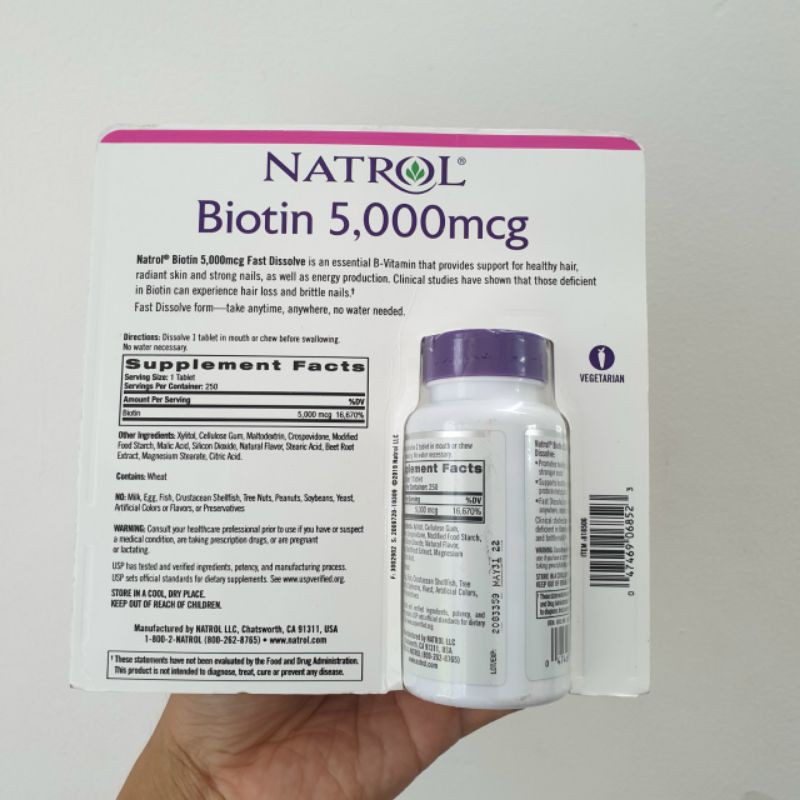 Viên ngậm bổ sung vitamin Biotin Natrol Beauty 5000mcg 250 viên của Mỹ