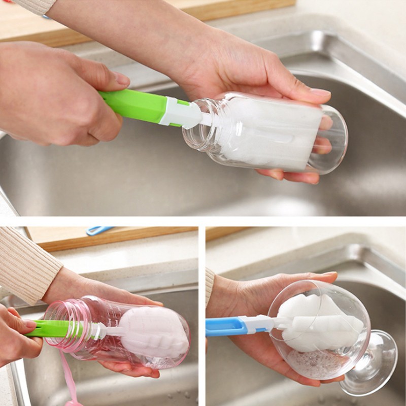 Cọ mút xốp dùng để vệ sinh chai lọ thiết kế tay cầm dài tiện lợi