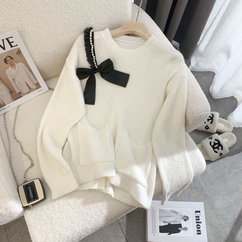 Áo Sweater Dáng Rộng Thiết Kế Thắt Nơ Phong Cách Hàn Quốc Thời Trang Thu Đông Mới Cho Nữ