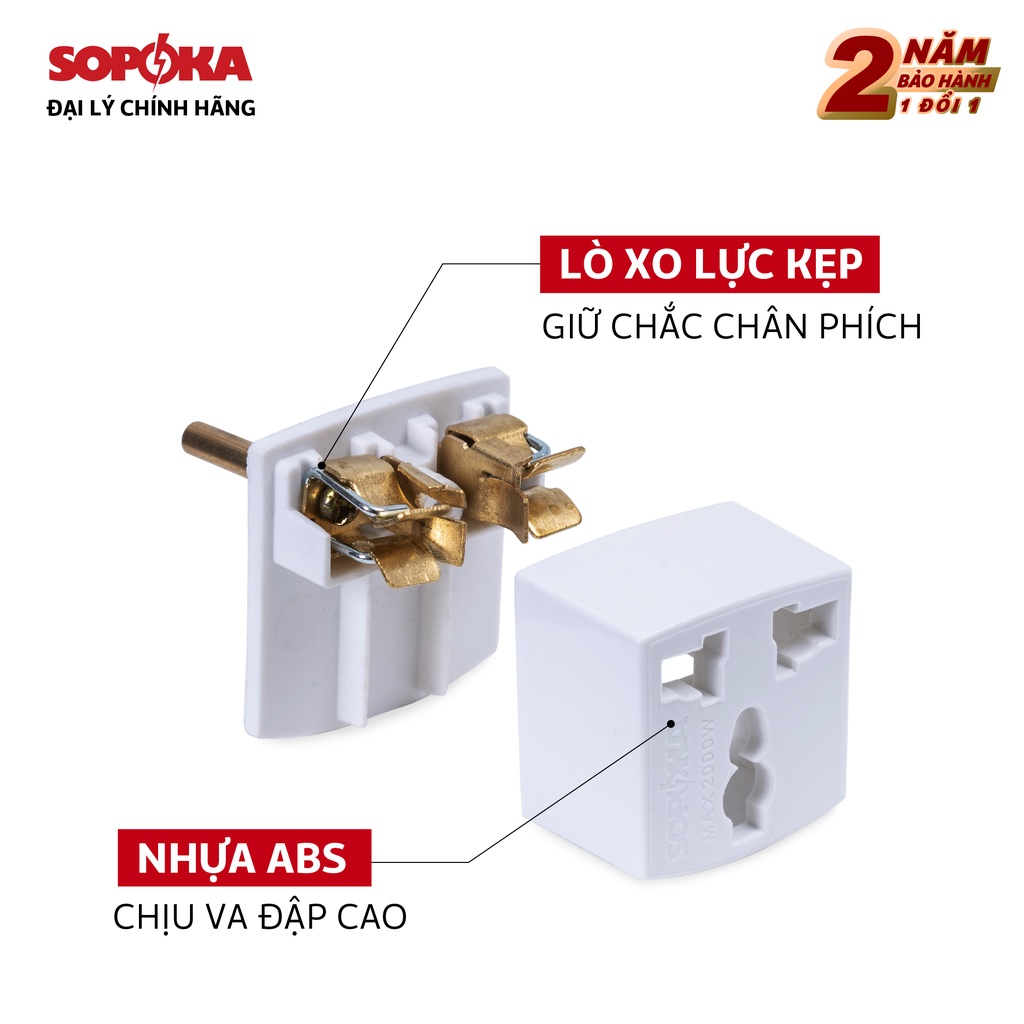Đầu nối chia điện đa năng chuyển nguồn Sopoka P6A P7 chịu tải 1200W nhỏ gọn, đa dạng phích cắm