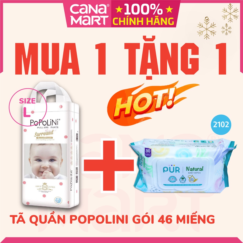 [MUA 1 TẶNG 1] Tã quần cho bé POPOLINI size L, 46 miếng, mềm mại giúp hoạt động của bé trở nên dễ dàng, năng động.