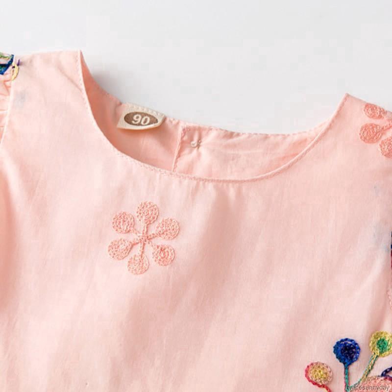 Đầm cotton ngắn tay , in họa tiết hoạt hình cho bé gái