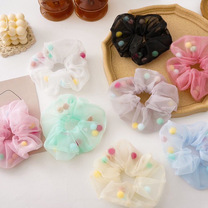 Dây Buộc Tóc Co Giãn Đính Bóng Lông Dễ Thương Cho Nữ