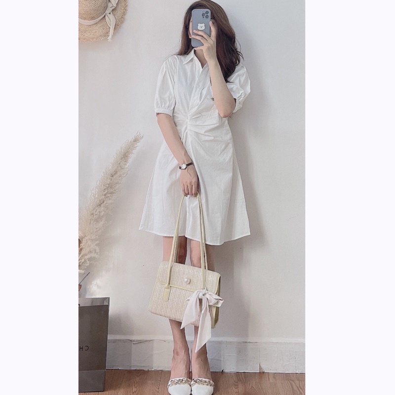 Váy nhúm eo cổ đức có chun sau