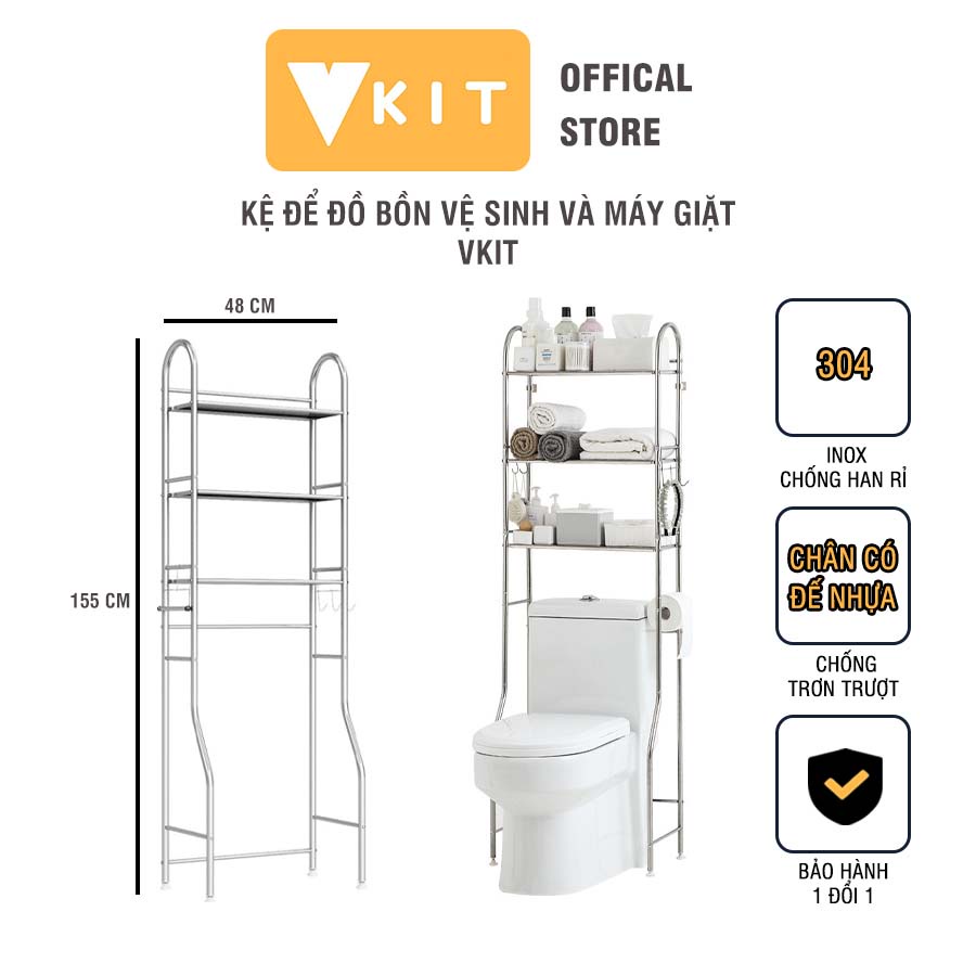 Kệ để đồ bồn vệ sinh và máy giặt trong nhà tắm inox 304 cao cấp - VKIT