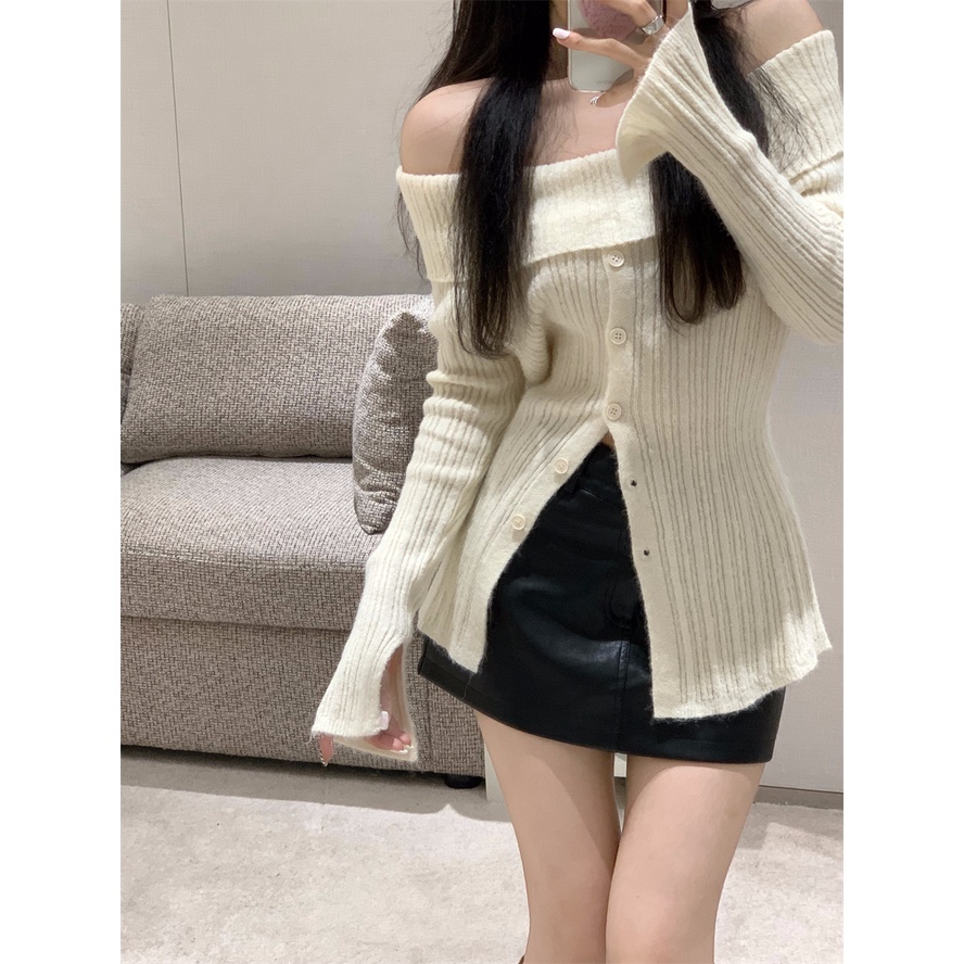 Xiaozhainv Áo Sweater Trễ Vai Tay Dài Thời Trang Mùa Thu Cho Phái Nữ