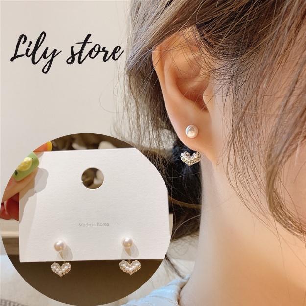 Khuyên Tai Nữ Dáng Gài Mặt Trái Tim Bassic LILY V3.39