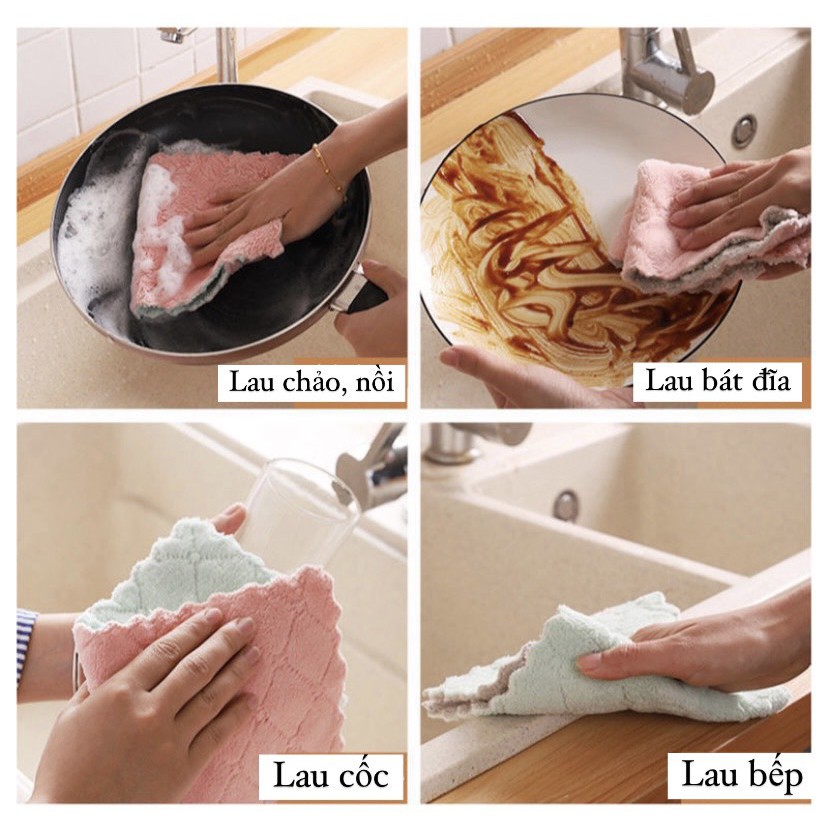 Khăn lau bếp đa năng 2 mặt siêu thấm (lau bếp, bát đĩa, bàn ghế...) kháng khuẩn (1chiếc)