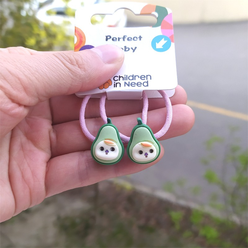 Set 2 Dây Cột Tóc Hình Quả Bơ / Xoài Hoạt Hình Dễ Thương Cho Bé Gái
