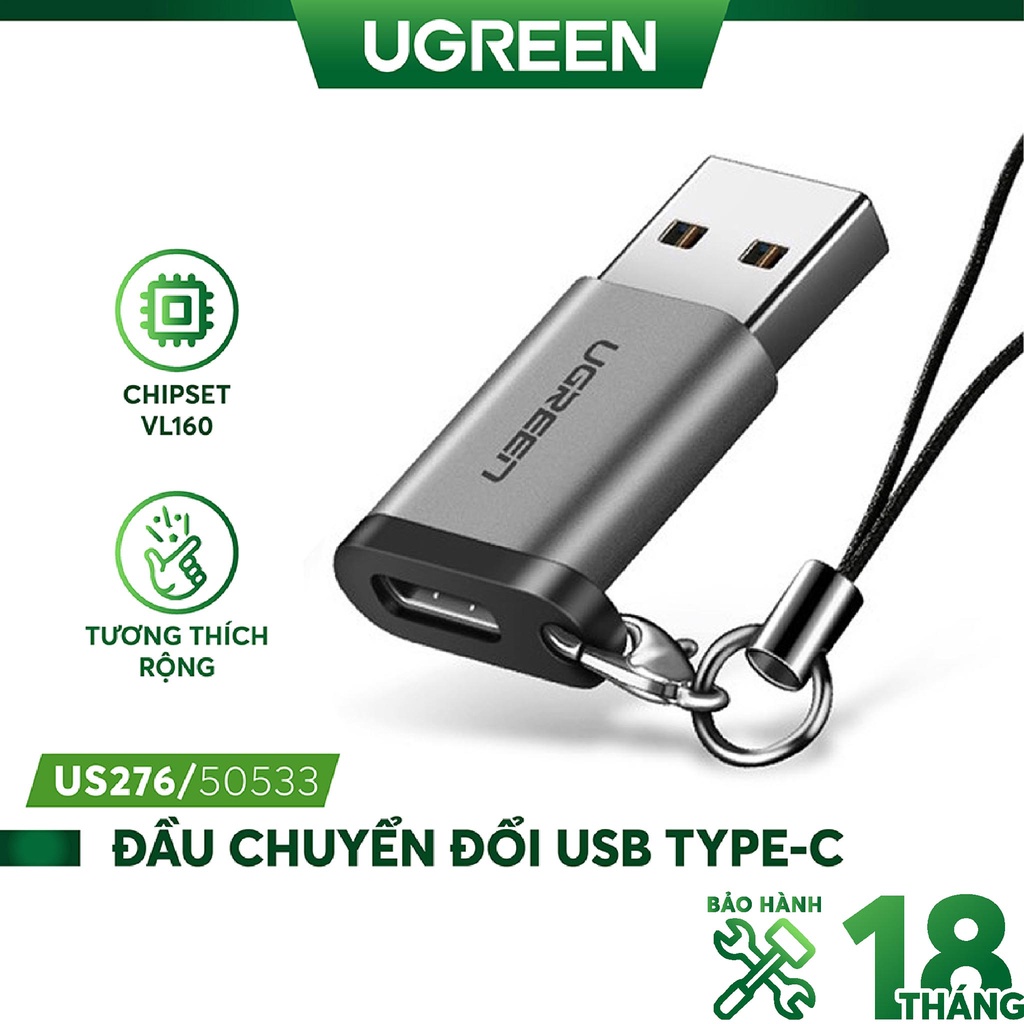 Đầu chuyển đổi USB-C sang USB 3.0, dùng cho PC, laptop, macbook, điện thoại... UGREEN US204, US276