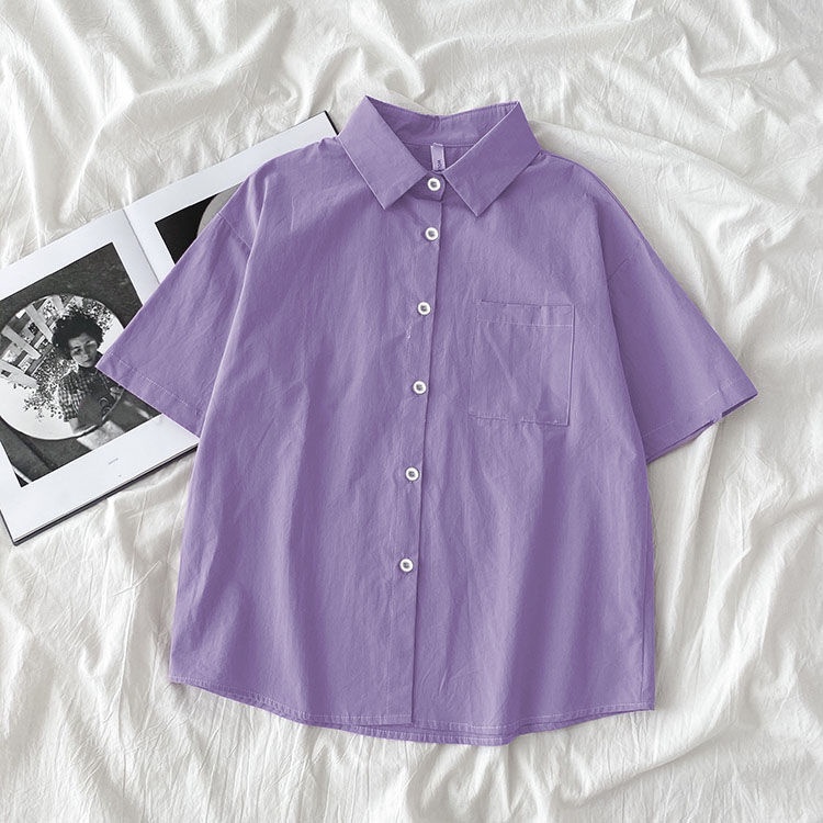 Áo sơ mi bằng voan ngắn tay in họa tiết độc đáo phong cách retro Hàn Quốc 2021