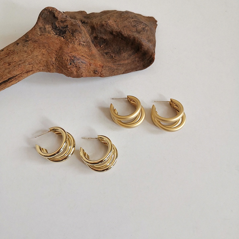 Bông Tai Ba Lớp Hình Chữ C Phong Cách Retro Dành Cho Nữ