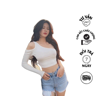 Áo croptop kiểu lệch vai kiểu mới siêu đẹp ,Áo THUN NỮ kiểu dài tay lệch vai CC