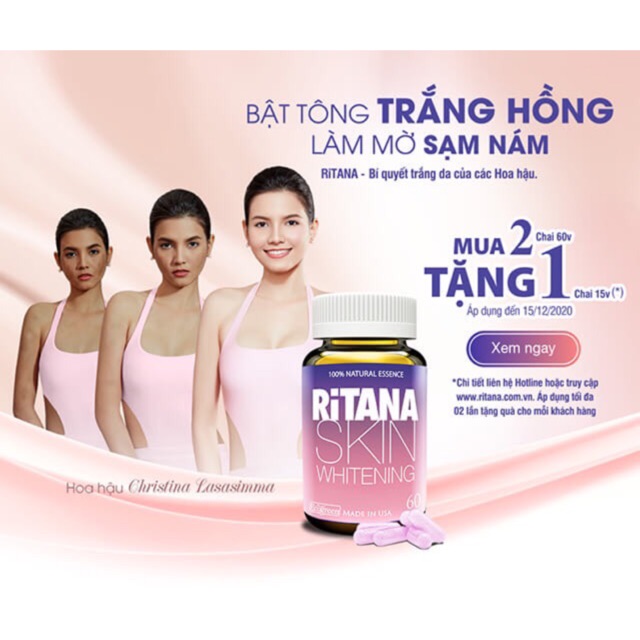 RITANA viên uống trắng da giảm nám (tích điểm  MUA 2 LỌ TẶNG 1 LỌ 15 VIÊN  lọ 60 viên )còn nguyên tem tích điểm