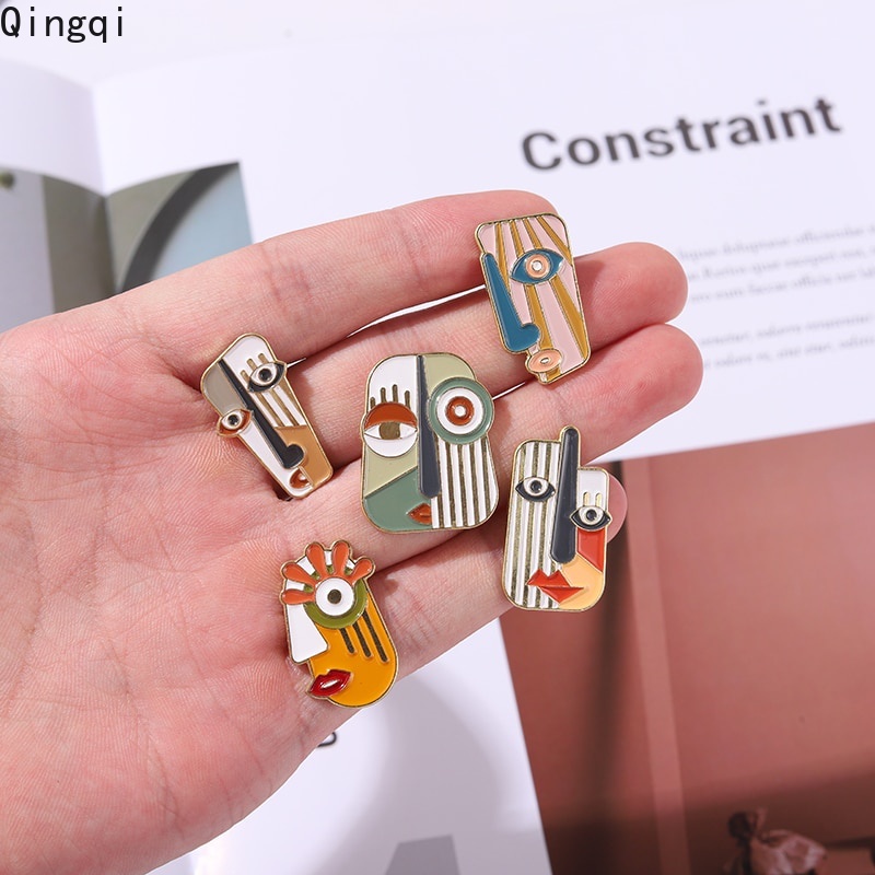 Ghim cài áo Miss Zoe trang trí bằng kim loại hình mặt người trừu tượng hợp thời trang