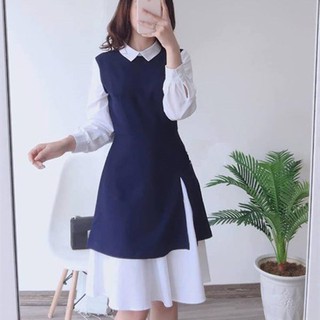 Đầm liền phối trắng cho người béo mập