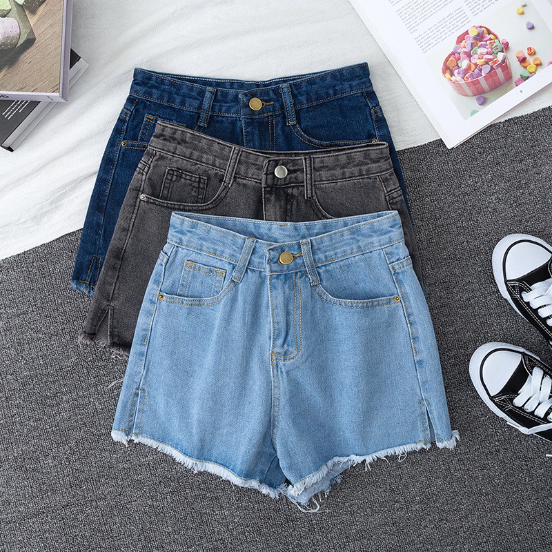 SUXI Quần Short Jeans Lưng Cao Ống Rộng Thời Trang Cho Nữ